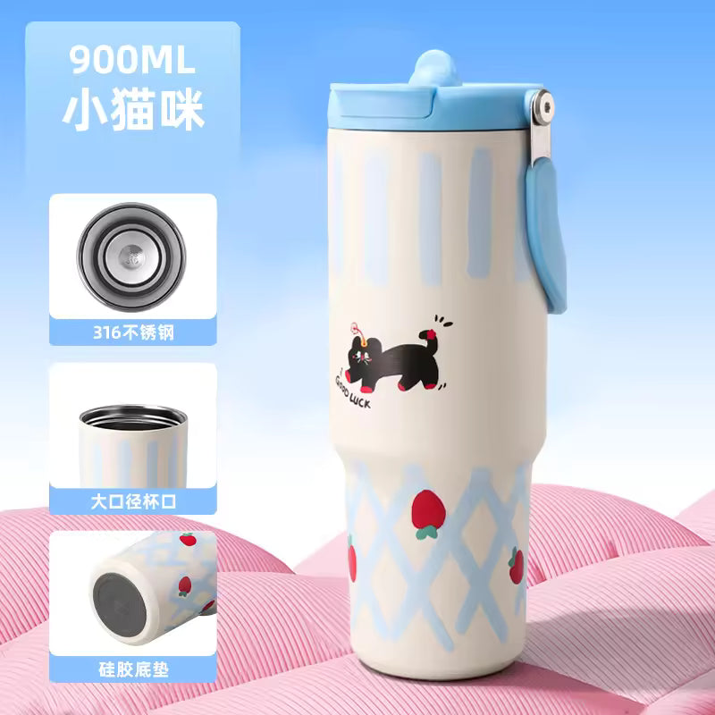Kawaii Cartoon Animal Insulated Ice Coffee Straw Cup